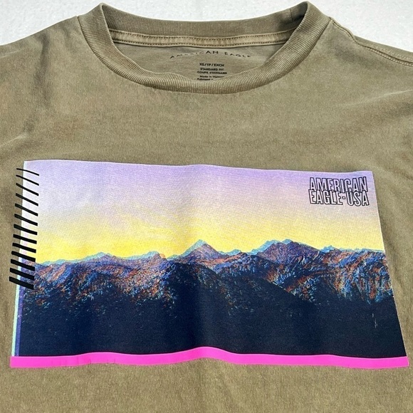 AMERICAN EAGLE Streetwear Vaporwave Olive Green Long Sleeve Graphic Tee Size XS - Picture 7 of 11